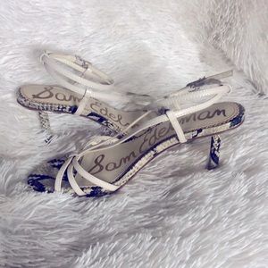 New!! Sam Edelman cream/snakeskin ankle strapped heels